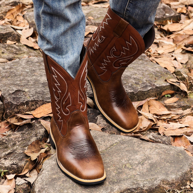 Men'S Fashion Loafers Shoes - รองเท้าบูทแฟชั่นผู้ชายผู้หญิงแบบหุ้มข้อกลาง ทำมือ สไตล์เรโทร รองเท้าคาวบอยตะวันตก รองเท้าลำลอง รองเท้าผ้าใบ