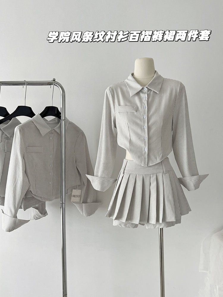 Polo Shirt Slim - Preppy สไตล์ชุด 2 ชิ้นชุดกระโปรง Gyaru โปโลคอลายเสื้อคลาสสิก