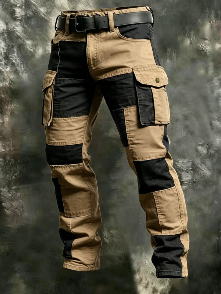 Mens Fashion Cargo Pants - กางเกงคาร์โก้ผู้ชายผ้าฝ้ายสีกากี กางเกงลำลองผู้ชายสไตล์ทหาร กางเกงจ็อกเกอร์คาร์โก้หลายกระเป๋า แฟชั่นสีดำ กางเกงทหารสีดำ กางเกงทำงาน