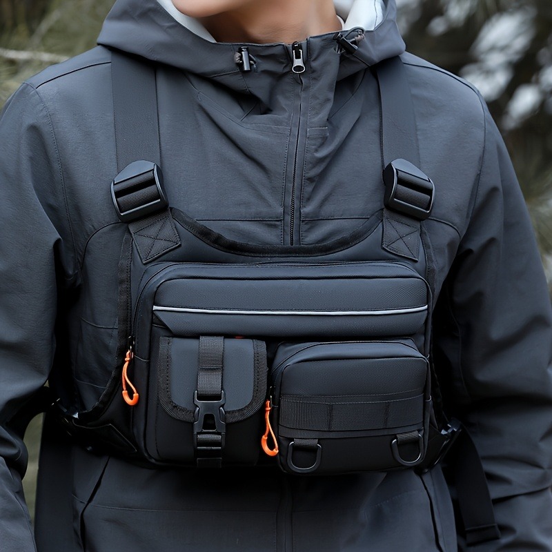 Tactical Vest Men - กระเป๋าคาดหน้าอกยุทธวิธีสำหรับผู้ชาย, เสื้อกั๊กวิ่งและเดินป่า, เหมาะสำหรับการสำรวจกลางแจ้ง, เดินป่า, ตกปลา และตั้งแคมป์