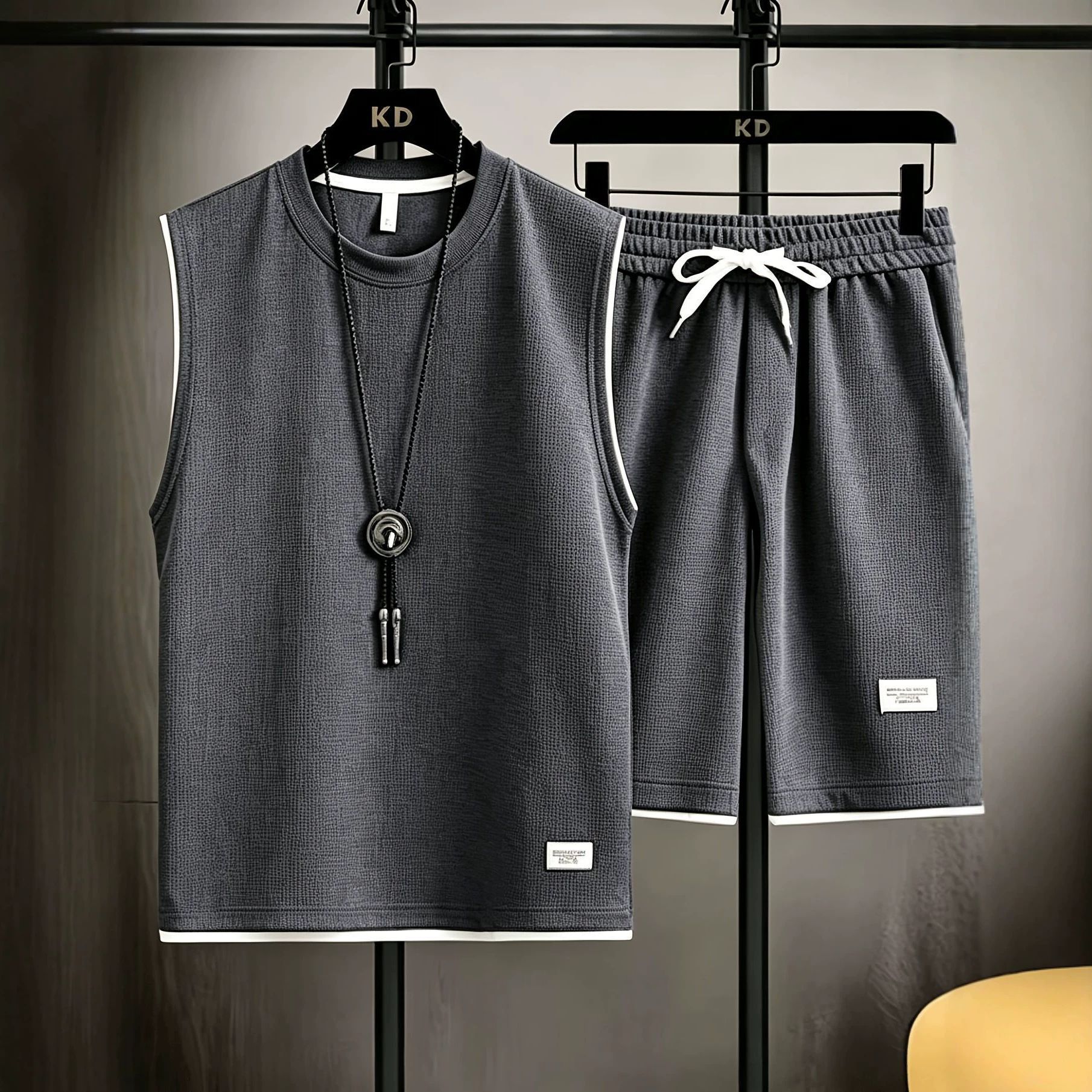 Men'S Fashion For Summer - ชุดเสื้อกั๊กและกางเกงขาสั้นผู้ชายสำหรับฤดูร้อน คุณภาพสูง ชุดออกกำลังกาย ชุดกีฬาวิ่ง ผ้าตาข่าย แห้งเร็ว