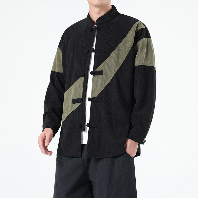 Corduroy Jacket Men - เสื้อเชิ้ตผู้ชายสไตล์จีนฤดูใบไม้ผลิ-ฤดูใบไม้ร่วง ผ้าคอร์ดูรอย สไตล์ถัง ย้อนยุค แขนยาว เสื้อโค้ทผู้ชาย