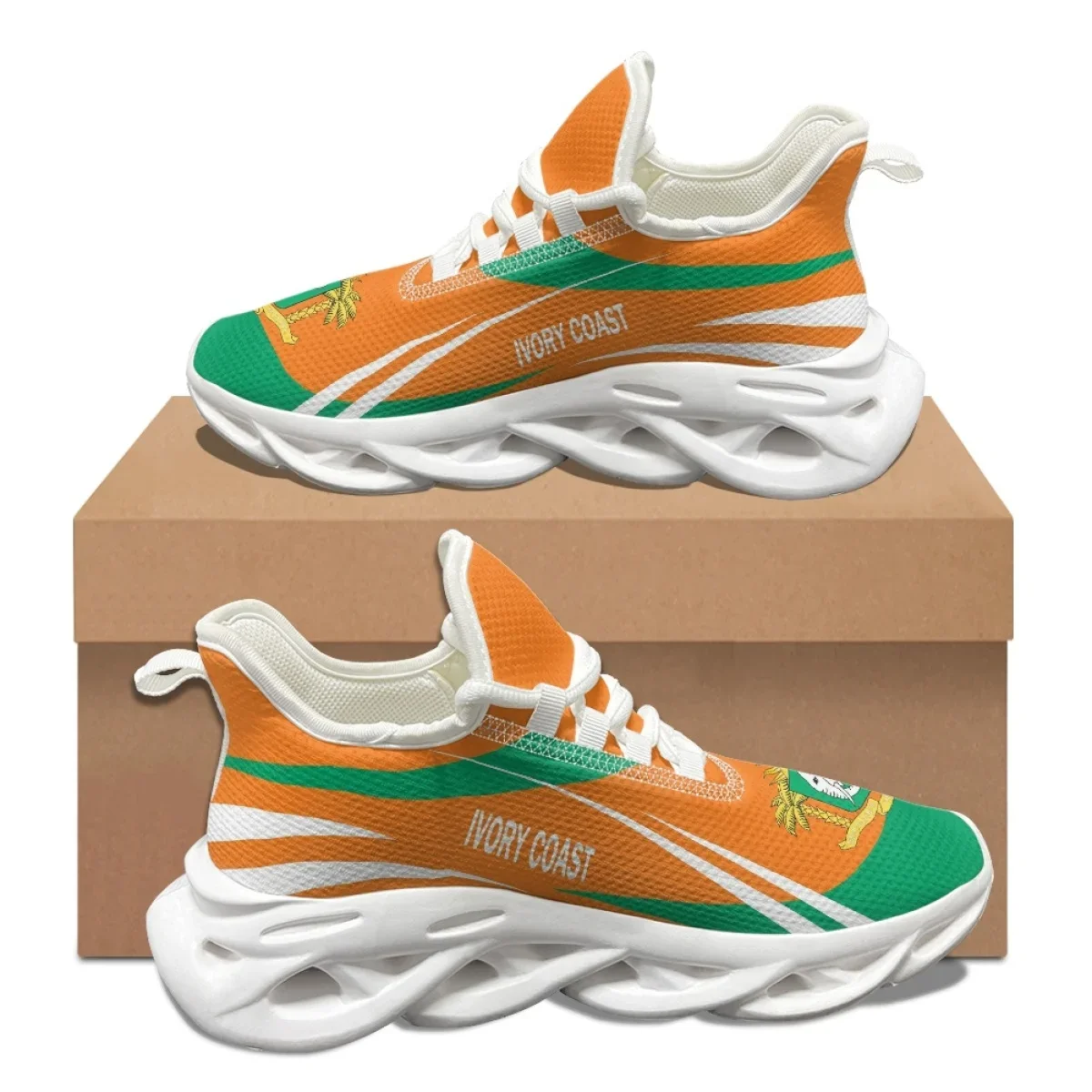 Mens Fashion Trainers 2025 - รองเท้าผ้าใบผู้ชายปี 2025 รองเท้าวิ่งแบบมีใบมีด รองเท้าบาสเก็ตบอล ลายธงชาติไอวอรีโคสต์ รองเท้าผู้ชายแฟชั่นลำลองสีขาว