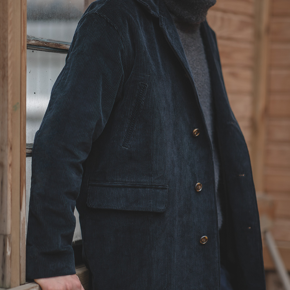 Corduroy Jacket Men - Maden ฤดูใบไม้ร่วงและฤดูหนาว Vintage Windbreaker ผู้ชายสีดํา Corduroy