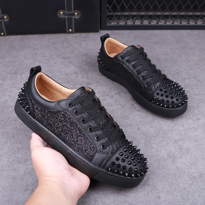 Mens Fashion Dress - แฟชั่นผู้ชาย Punk hip hop ชุดrivetsรองเท้าLace Upรองเท้าหนังสีดําสีชมพูแฟลตแพลตฟอร์มรองเท้าผ้าใบdesignerรองเท้า