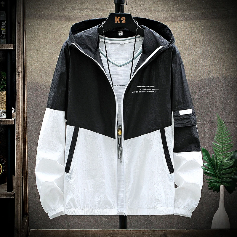 Corduroy Jacket Men - แจ็กเก็ตกันลมมีฮู้ดสำหรับผู้ชายเสื้อโค้ทเบามากของผู้ชายป้องกันแสงแดดกันรังสียูวีไซส์ใหญ่เสื้อเสื้อแจ็คเก็ตขี่จักรยานยนต์ลำลองลายทาง