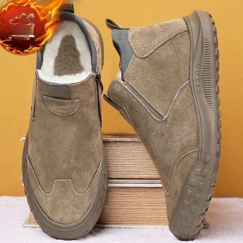 Men'S Fashion Loafers Shoes - รองเท้าผู้ชายฤดูหนาว รองเท้าผ้าฝ้ายอุ่นๆ แฟชั่น รองเท้าลำลองหุ้มข้อสูง รองเท้าหนังกลับ รองเท้าผ้าใบผู้ชาย