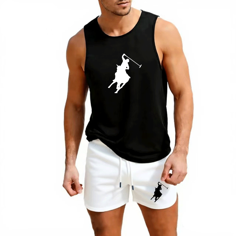 Men'S Fashion For Summer - ชุดเสื้อกั๊กและกางเกงขาสั้นฤดูร้อนสำหรับผู้ชายสไตล์ยุโรป ชุด 2 ชิ้น ชุดออกกำลังกายกลางแจ้ง ชุดกีฬาแฟชั่นลำลอง