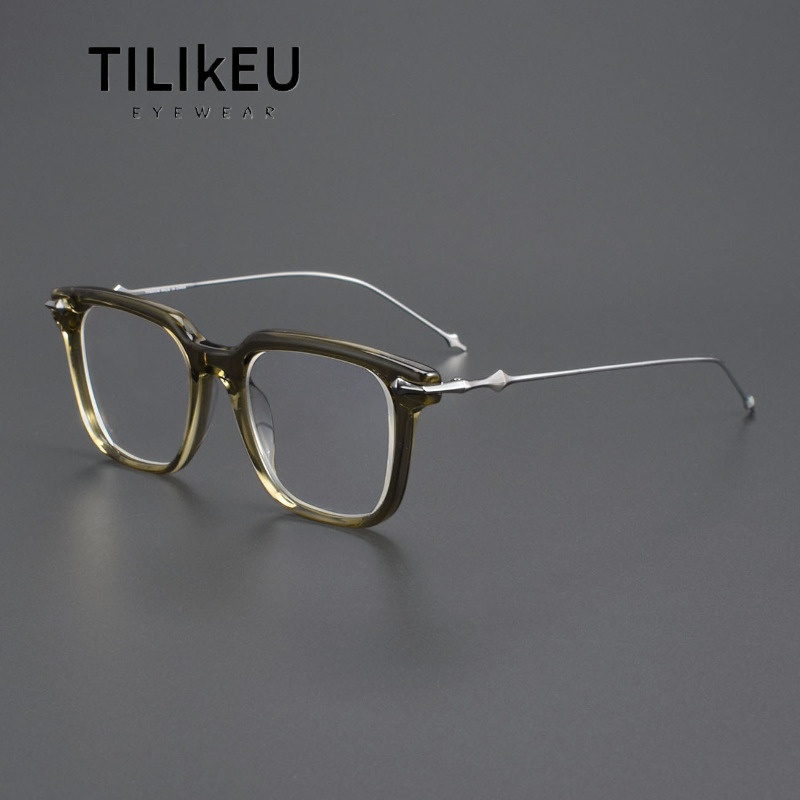 Men'S Fashion Glasses 2026 - กรอบแว่นตาแฟชั่นเกาหลีปี 2026 ทำจากอะซิเตทและไทเทเนียม สำหรับผู้ชายและผู้หญิง ดีไซน์คลาสสิก ด้านข้างโปร่งใส