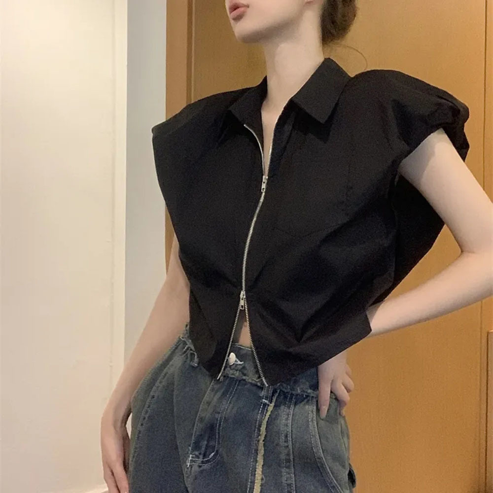 Polo Shirt Slim - เสื้อโปโลแขนกุดสีทึบ Slim เสื้อกั๊กผู้หญิงไหล่ไม่สม่ําเสมอ Tops Elegant หญิงแฟชั่นเสื้อใหม่