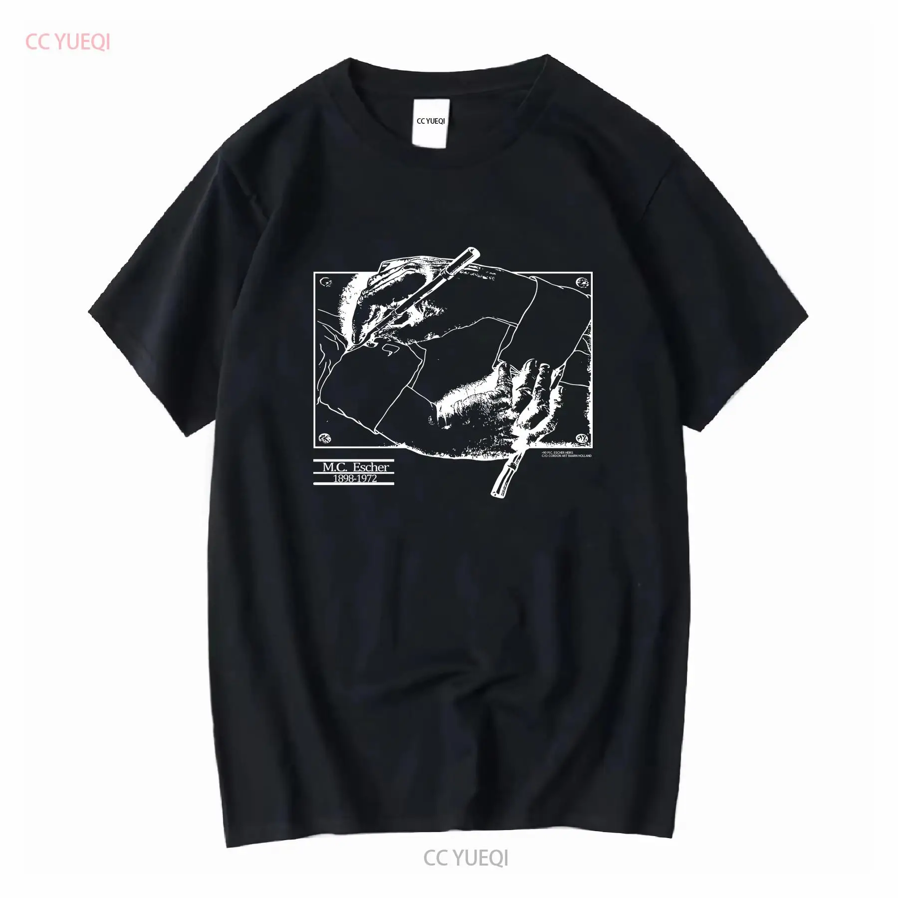 Mens Fashion Black Shirt - Vintage 1990 MC Escher T เสื้อบุรุษสีดําขนาดใหญ่