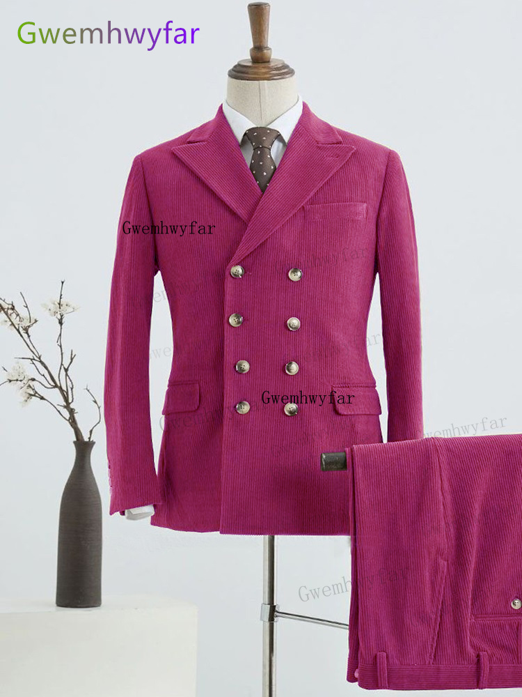 Corduroy Jacket Men - Gwenhwyfar ฤดูหนาว Rosy Corduroy ผู้ชายสวมเสื้อกางเกงสําหรับเจ้าบ่าว Mens