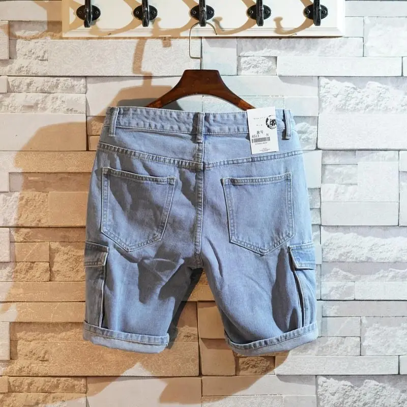 Men Fashion Jeans - หลวมตรงกางเกงยีนส์สั้นกางเกงสําหรับชายกว้างกางเกงยีนส์กางเกงขาสั้นกระเป๋า Baggy Jorts ยืด Rude Emo