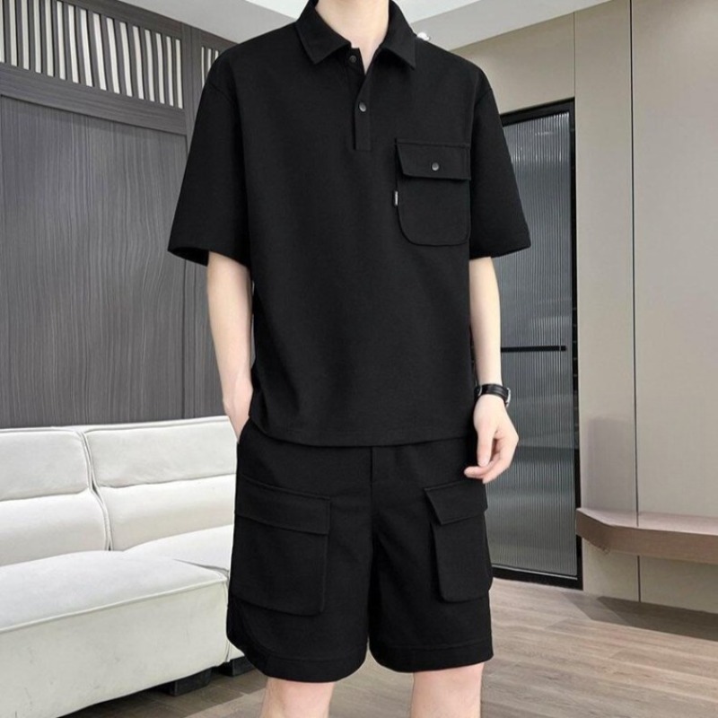 Polo Shirt Slim - ชุดเสื้อโปโลแขนสั้นและกางเกงขาสั้นสำหรับผู้ชาย คุณภาพพรีเมียม เนื้อผ้าถักระบายอากาศ ทรงเข้ารูป เหมาะสำหรับใส่ลำลองและกิจกรรมกลางแจ้ง