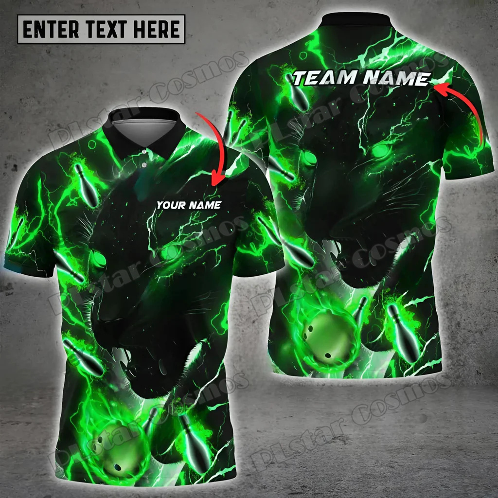 Mens Fashion Black Shirt - โบว์ลิ่งและ Pins Black Panther พรีเมี่ยมที่กําหนดเองชื่อ 3D