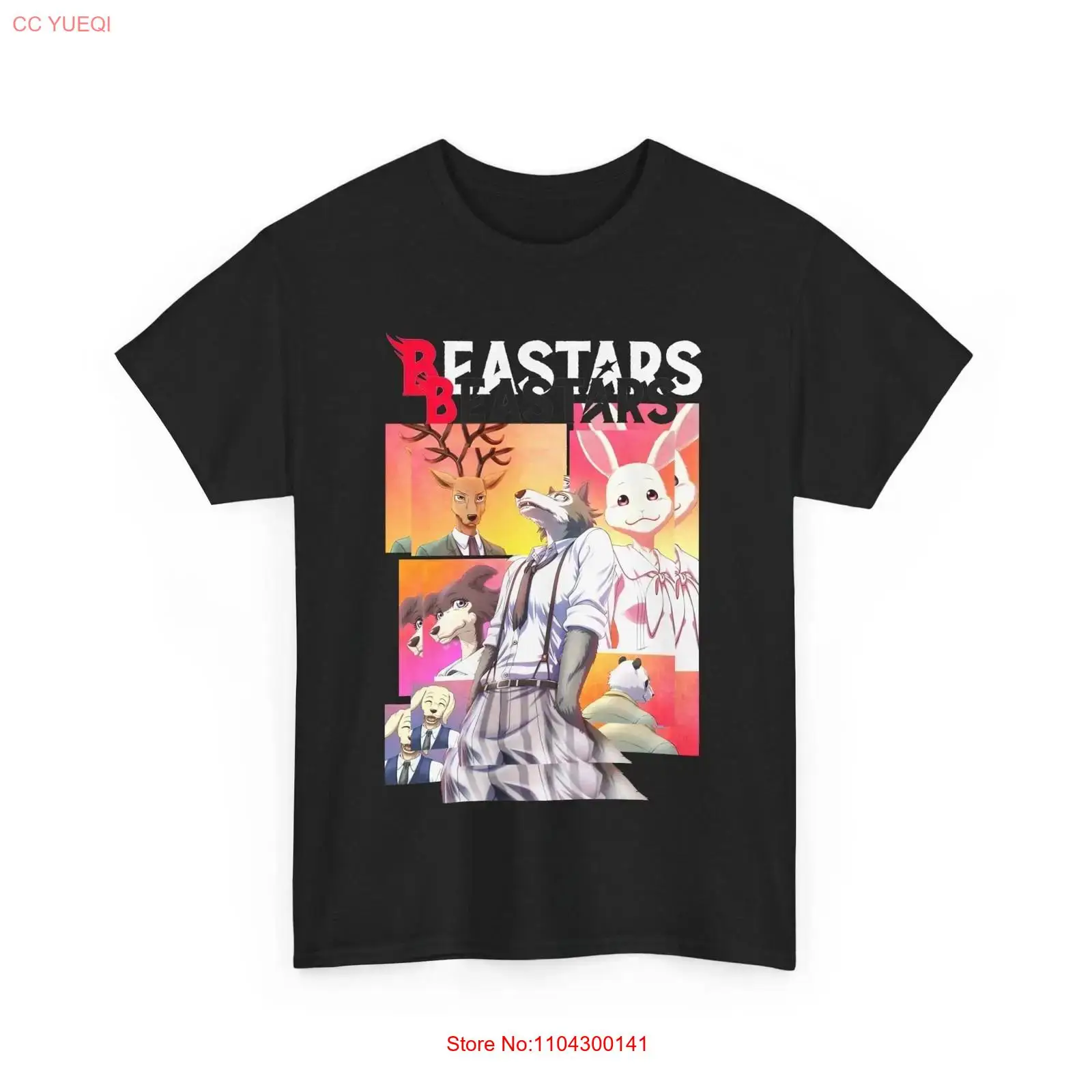 Mens Fashion Black Shirt - เสื้อยืดลายอนิเมะ Beastars Legoshi สีดำ สไตล์วินเทจ ลุคสบายๆ