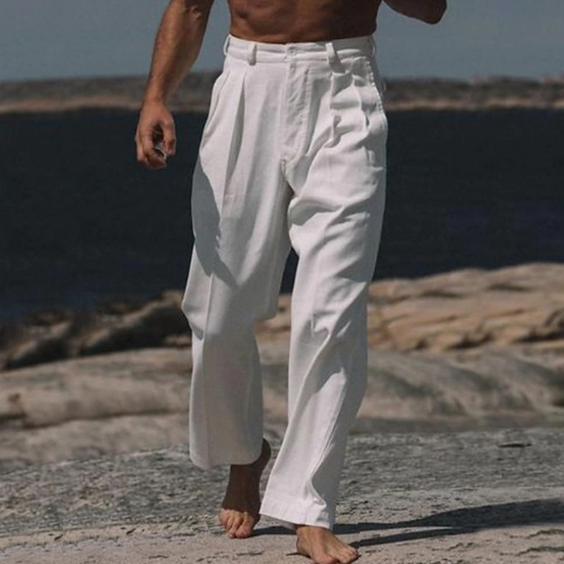 Men'S Fashion Linen Pants - กางเกงขายาวผ้าลินินสีพื้นสไตล์วินเทจสำหรับผู้ชาย ฤดูใบไม้ผลิ ฤดูร้อน รุ่นใหม่ กางเกงลำลองทรงตรง แฟชั่นผู้ชาย