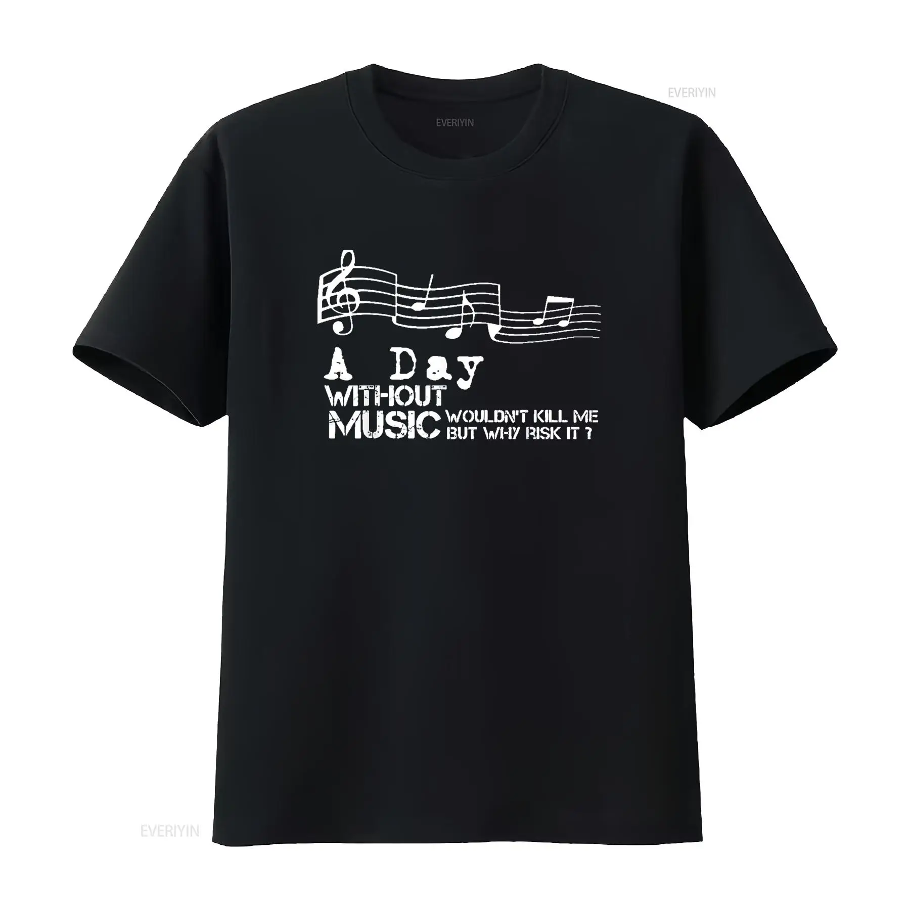 Mens Fashion Black Shirt - เสื้อยืดผู้ชายลายข้อความว่า วันหนึ่งที่ไม่มีดนตรี ทำไมต้องเสี่ยง ตลกๆ สำหรับคนรักเสื้อยืด สีดำ