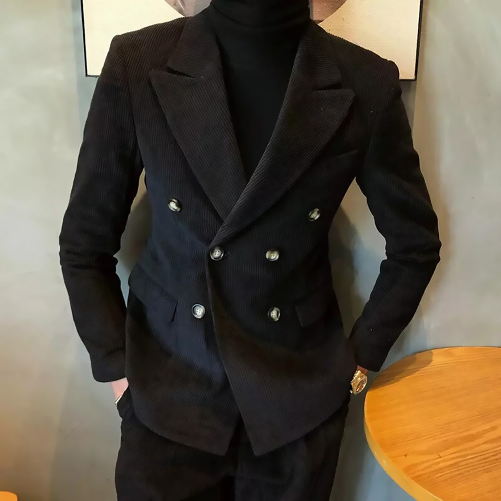 Corduroy Jacket Men - Corduroy Casual Peaked Lapel ชุดสําหรับชาย SLIM