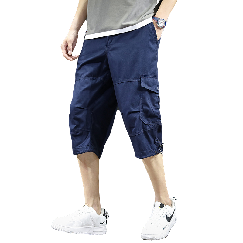 Mens Fashion Cargo Pants - กางเกงขาสั้นคาร์โก้ผู้ชายแฟชั่นฤดูร้อนใหม่สีทึบระบายอากาศได้ 100% ผ้าฝ้ายกางเกงเจ็ดส่วนเรียบง่ายอเนกประสงค์มีหลายสีให้เลือก