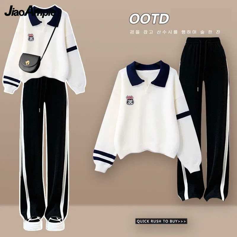 Polo Shirt Slim - เสื้อโปโลผู้หญิงคอลเลคชั่นฤดูใบไม้ผลิ-ฤดูใบไม้ร่วง ปี 2026 พร้อมกางเกงลำลองสไตล์สปอร์ต ชุดเซ็ตสองชิ้นสไตล์เกาหลีสุดหรู