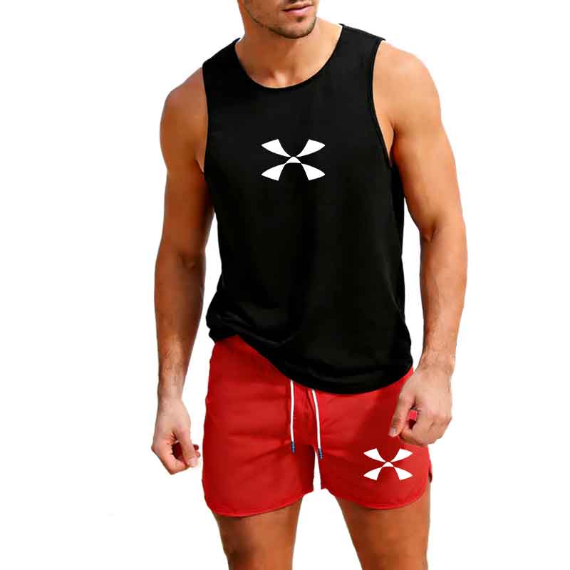 Men'S Fashion For Summer - ชุดกีฬาวิ่งออกกำลังกายกลางแจ้ง เสื้อกั๊ก+กางเกงขาสั้น 2 ชิ้น ชุดลำลองแฟชั่นฤดูร้อน ชุดเซ็ตชายหาดเล่นเซิร์ฟ
