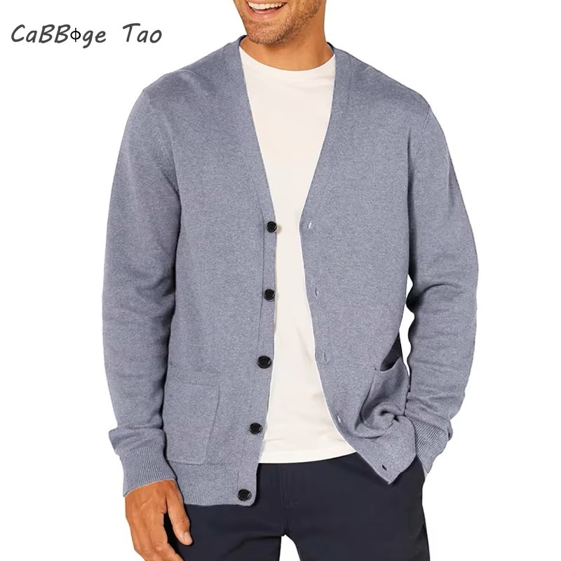 Corduroy Jacket Men - ฤดูใบไม้ผลิใหม่ผู้ชายแขนยาวเสื้อสเวตเตอร์ถักเสื้อขนสัตว์ถักกีฬาผู้ชาย V คอปุ่มน้ําหนักเบาขนาดใหญ่เสื้อด้านบน