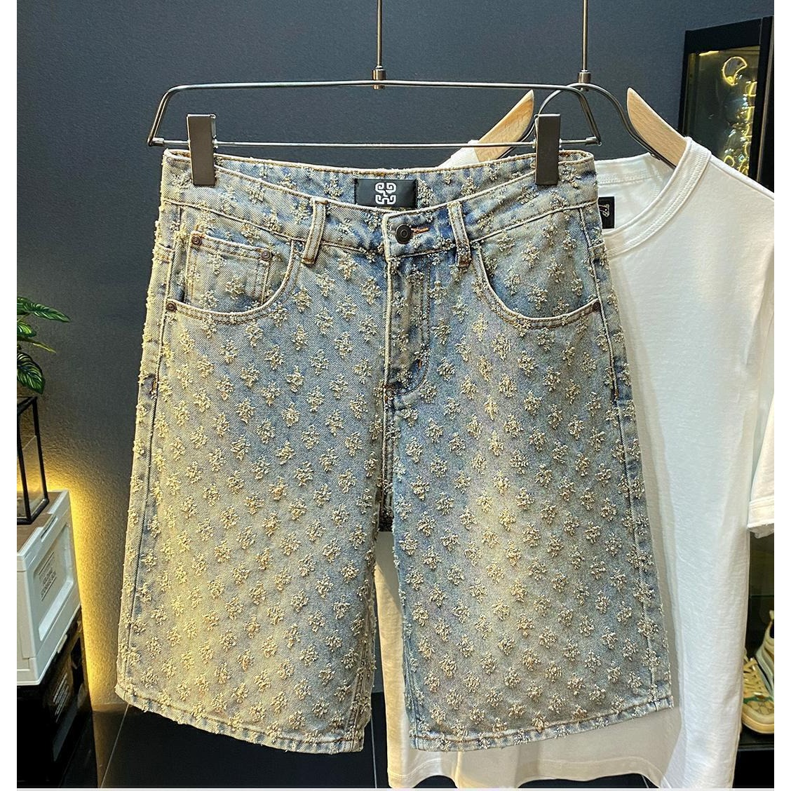 Men'S Fashion Linen Pants - กางเกงยีนส์ขาสั้นผู้ชายสไตล์ลำลอง เอวสูงปานกลาง ทรงหลวม แฟชั่นวินเทจ ความยาวระดับเข่า เหมาะสำหรับฤดูร้อน