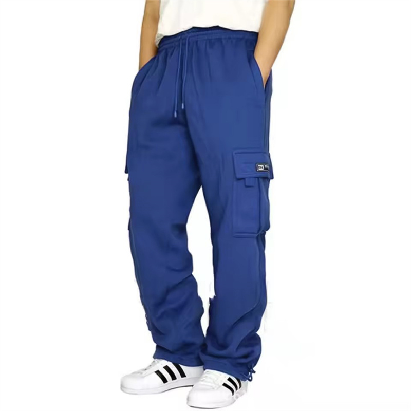 Mens Fashion Cargo Pants - กางเกงวอร์มแฟชั่นฤดูใบไม้ร่วงฤดูหนาวผู้ชาย สีพื้น หลายกระเป๋า ทรงตรง หลวม ไซส์ใหญ่