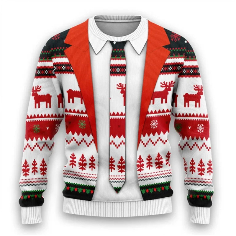 Men'S Fashion Xmas Party - 3d Print Fake Tie Suit Sweatshirt