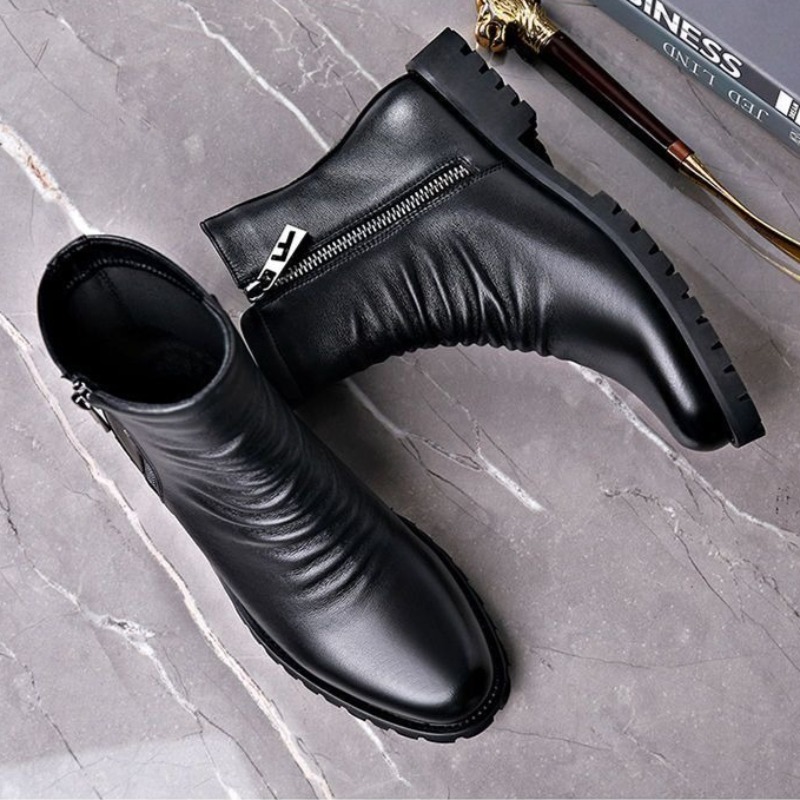 Mens Fashion Dress - รองเท้าบูทหุ้มข้อสูงคุณภาพสูงสำหรับผู้ชาย รองเท้าหนังแท้ รองเท้าบูทสำหรับธุรกิจ รองเท้าบูทแฟชั่นลำลอง รองเท้าบูทสำหรับใส่ทำงาน รองเท้าบูทบุขนอุ่นสำหรับฤดูหนาวสำหรับผู้ชาย
