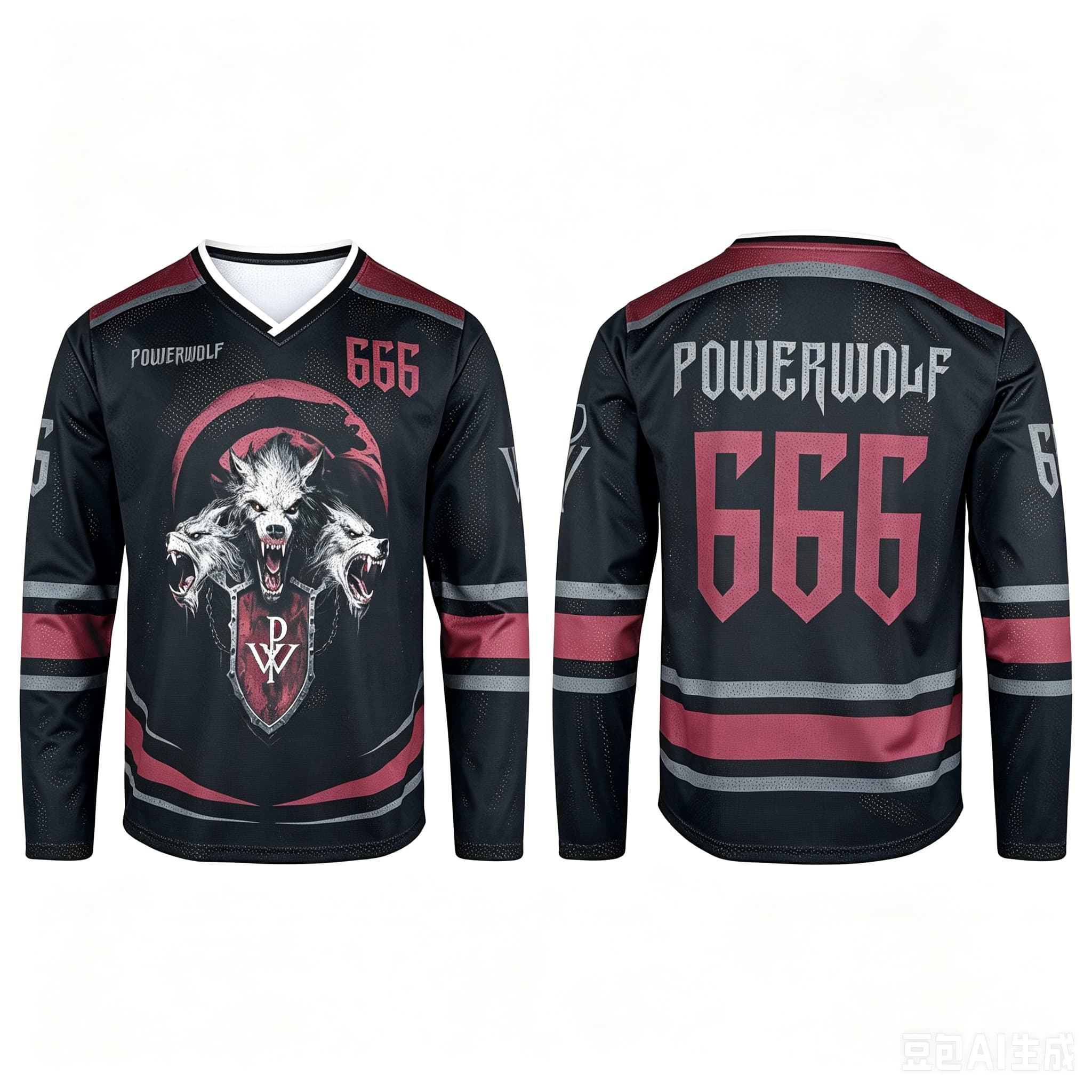 Men'S Fashion V Neck T Shirts - เสื้อฮอกกี้แขนยาวคอวีสำหรับผู้ชาย พิมพ์ลายวงดนตรี Powerwolf เสื้อยืดลำลองสไตล์สปอร์ตสำหรับผู้ชาย เหมาะสำหรับใส่เป็นครอบครัว