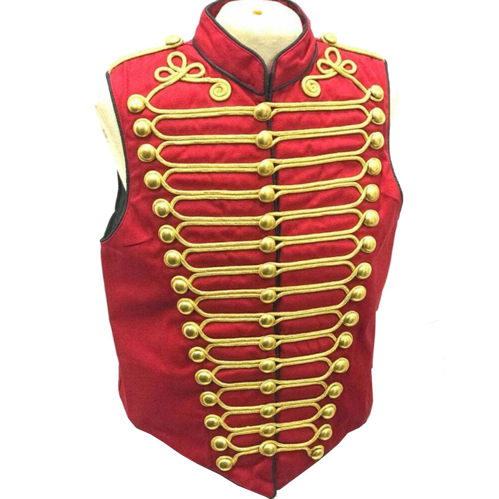 Tactical Vest Men - ผู้ใหญ่คอสเพลย์ Rock Band หนังนิ่มสีแดงแจ็คเก็ต Punk ทหารกลองแขนกุด
