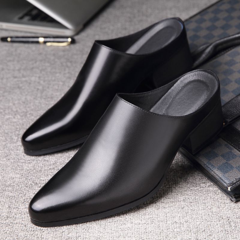 Mens Fashion Dress - รองเท้าแตะผู้ชายแบบสวม หัวแหลม สไตล์ลำลองทางธุรกิจ ไม่มีส้น หนังแท้ แฟชั่น