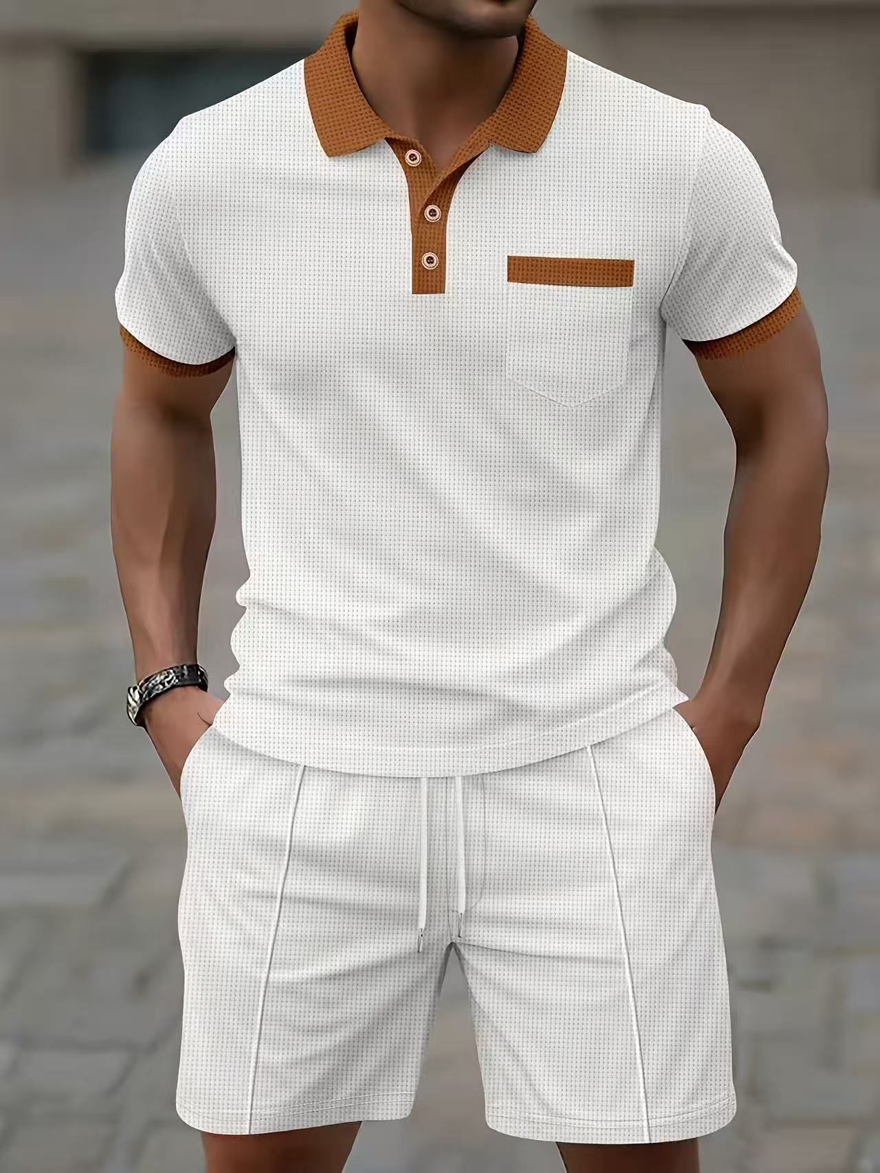Men'S Fashion V Neck T Shirts - เสื้อเชิ้ตแขนสั้นผู้ชายขายดีประจำฤดูร้อน ชุดเสื้อยืดโปโลและกางเกงขาสั้น แฟชั่น ระบายอากาศได้ดี สไตล์ลำลอง สปอร์ต