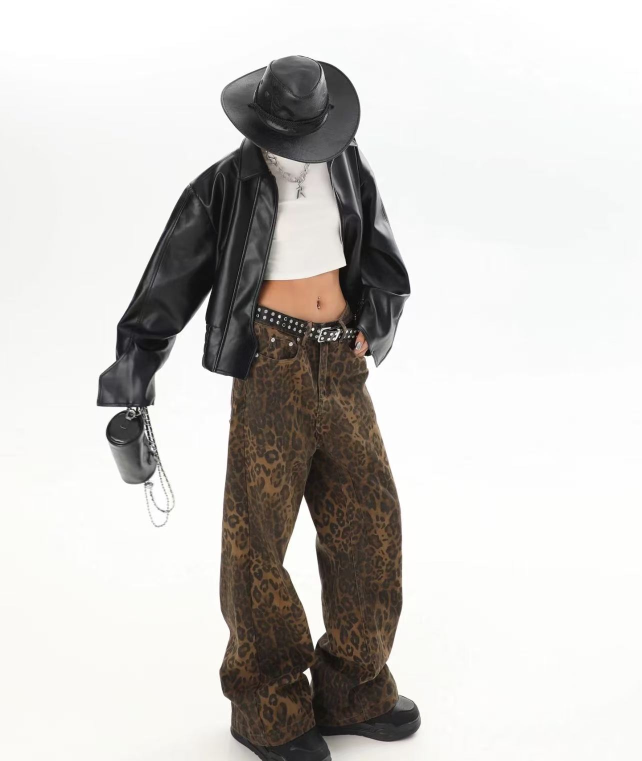 Men'S Fashion Linen Pants - กางเกงยีนส์ทรงหลวมขาตรงลายเสือดาวสไตล์ฮาราจูกุเกาหลี รุ่นเรโทร QICHE สำหรับผู้ชายและผู้หญิง แฟชั่นใหม่ล่าสุด สไตล์ลำลอง