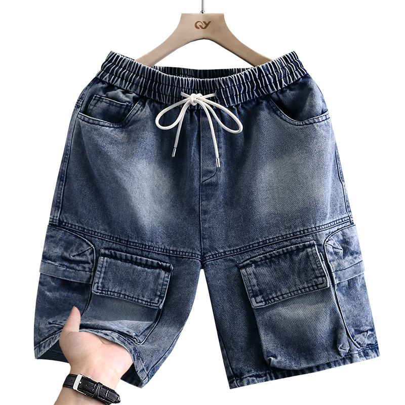 Mens Fashion Cargo Pants - กางเกงขาสั้นคาร์โก้ผู้ชายแฟชั่นฤดูร้อนใหม่ผ้าฝ้ายผสมบาง ๆ กางเกงยีนส์ลำลอง 5 จุดสตรีทเทรนดี้เดลี่คอมฟอร์ทเดย์กางเกงยีนส์ขาสั้น