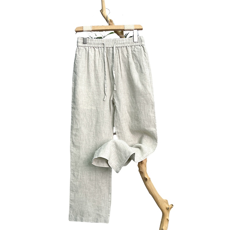 Men'S Fashion Linen Pants - ผ้าลินินธรรมชาติผิวบริสุทธิ์ระบายอากาศฤดูร้อนสีที่บริสุทธิ์แฟชั่นผ้าลินินสลิมฟิตผู้ชายหลวมผ้าลินินตรงกางเกงลําลองผ้าลินิน