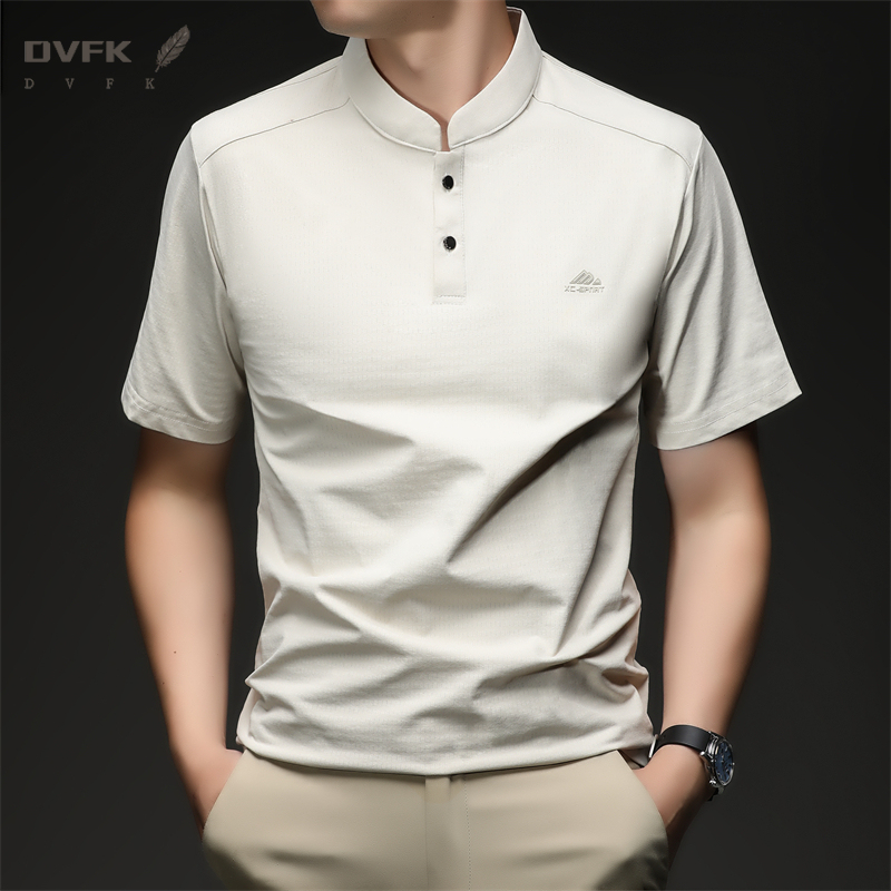 Polo Shirt Slim - เสื้อโปโลแขนสั้นคอจีนสำหรับผู้ชาย ทรงสปอร์ต ลำลอง ปักลาย ระบายอากาศได้ดี ทรงเข้ารูป