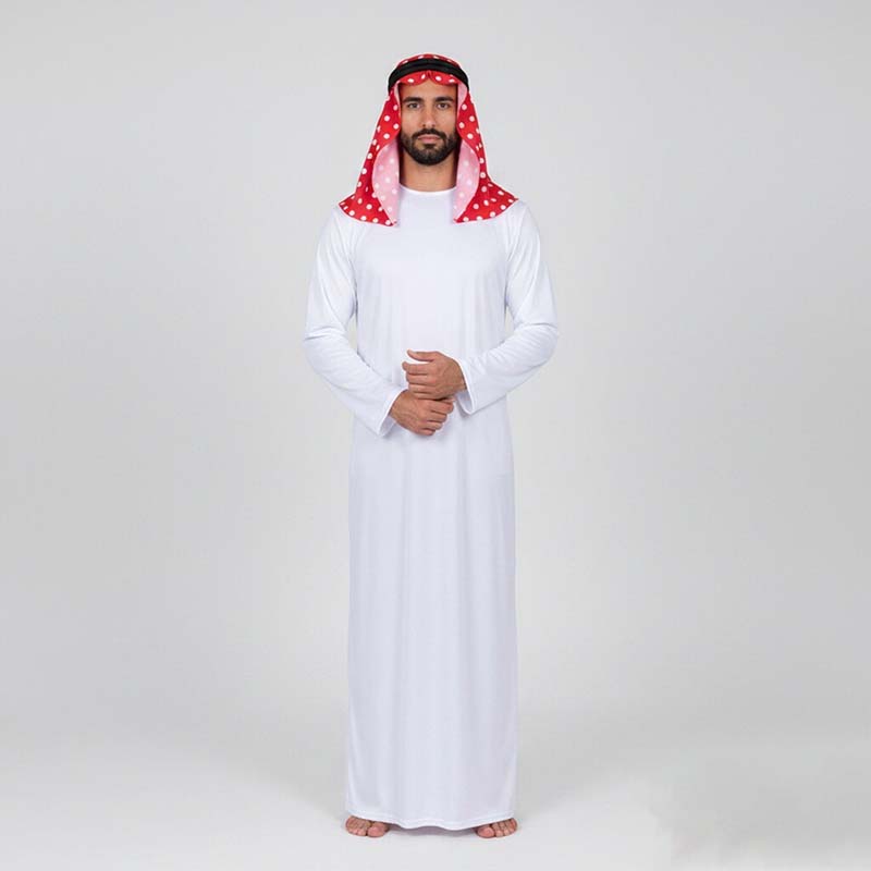 Mens Fashion Jumpsuit - ชุดอาหรับแบบดั้งเดิม เสื้อคลุมอาหรับ ชุดสำหรับผู้ชาย ชุดเชค พร้อมผ้าคลุมศีรษะแบบมุสลิม สำหรับงานปาร์ตี้