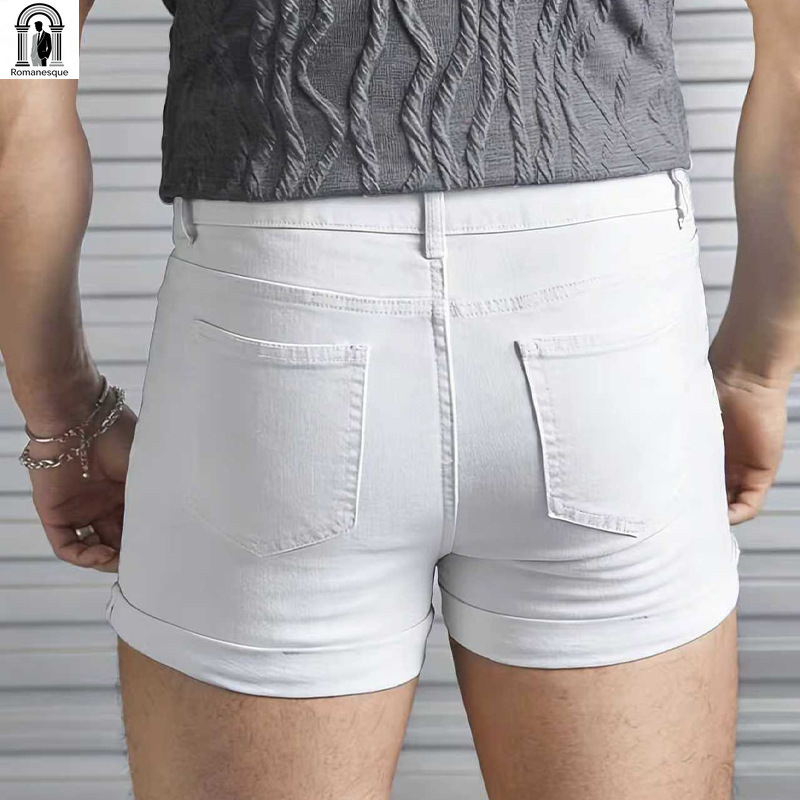 กางเกงยีนส์ขาสั้นสีขาวทรงสลิมฟ - Men Fashion Jeans บทวิจารณ์และราคา