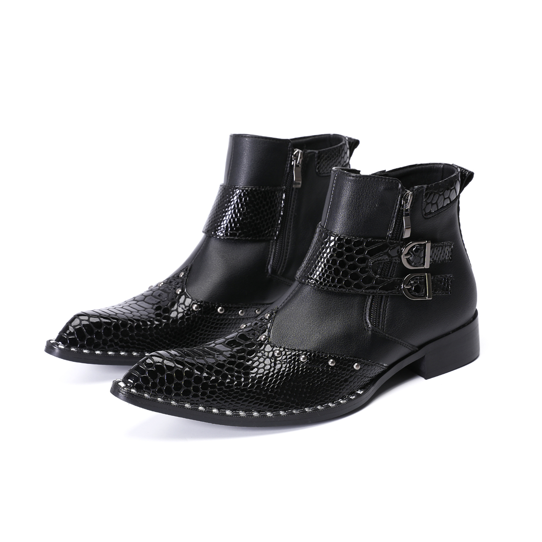 รองเท้าบูทข้อเท้าหนังแท้ทรงหัว - Mens Fashion Dress บทวิจารณ์และราคา