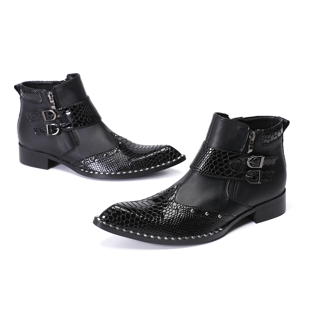 รองเท้าบูทข้อเท้าหนังแท้ทรงหัว - Mens Fashion Dress บทวิจารณ์และราคา