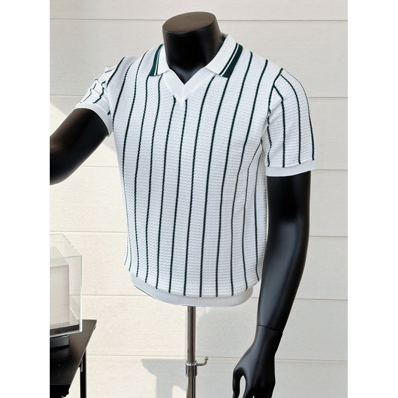 เสื้อโปโลคอวีลายทางผ้าไหมน้ำแข - Men'S Fashion V Neck T Shirts บทวิจารณ์และราคา