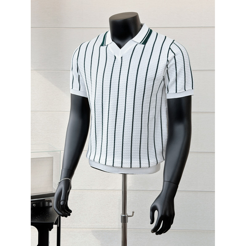 เสื้อโปโลคอวีลายทางผ้าไหมน้ำแข - Men'S Fashion V Neck T Shirts บทวิจารณ์และราคา
