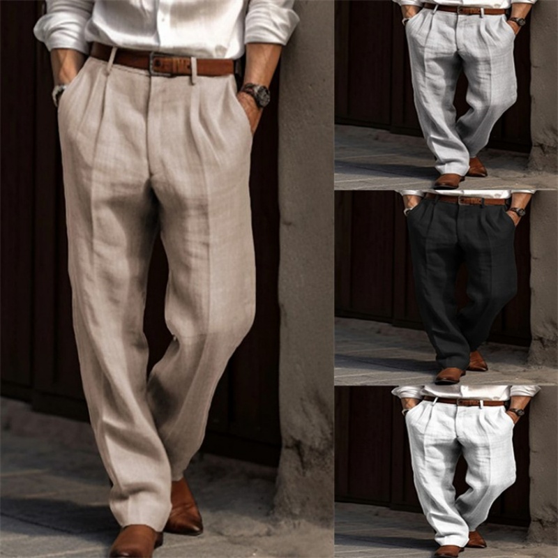 กางเกงขายาวผ้าลินินสีพื้นสไตล์ - Men'S Fashion Linen Pants บทวิจารณ์และราคา