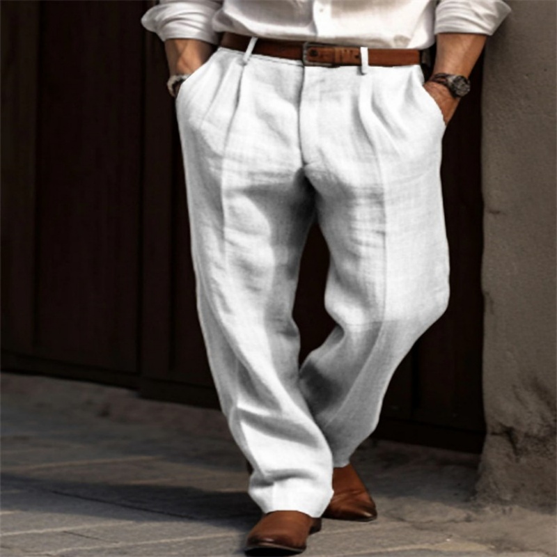 กางเกงขายาวผ้าลินินสีพื้นสไตล์ - Men'S Fashion Linen Pants บทวิจารณ์และราคา