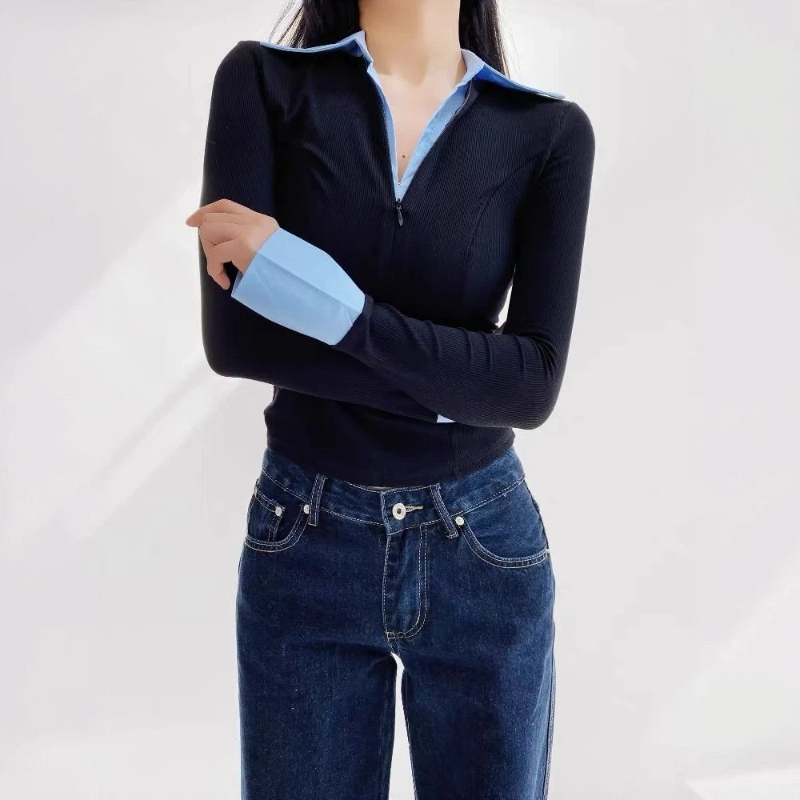 เสื้อเชิ้ตคอโปโลแบบสองสีตัดต่อ - Polo Shirt Slim บทวิจารณ์และราคา