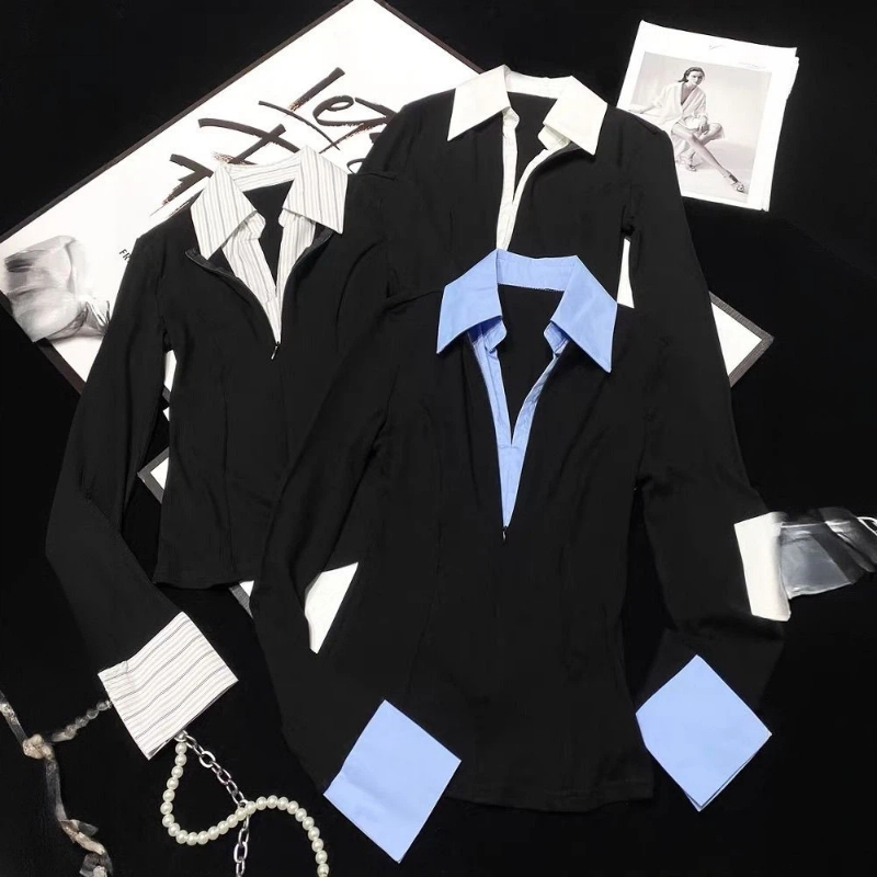 เสื้อเชิ้ตคอโปโลแบบสองสีตัดต่อ - Polo Shirt Slim บทวิจารณ์และราคา