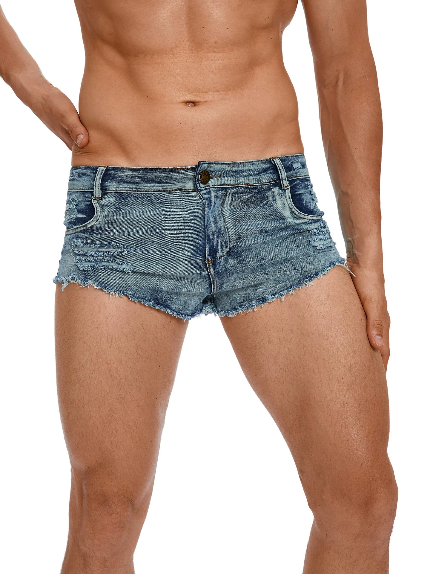 กางเกงยีนส์ขาสั้นเอวต่ำแฟชั่นส - Men Fashion Jeans บทวิจารณ์และราคา